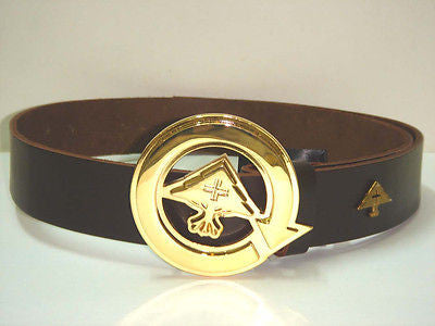 Lifted Research Group (L-R-G) Brown Leather Belt With Gold Color Buckle Size Small