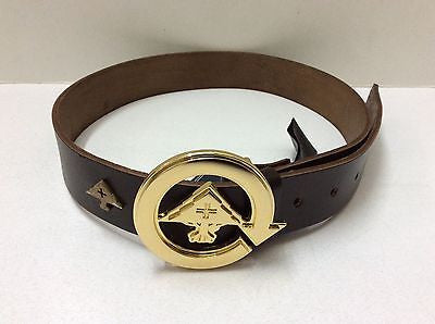 Lifted Research Group (L-R-G) Brown Leather Belt With Gold Color Buckle Size Small