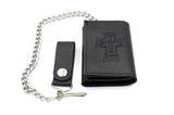 Dogtown Vintage Cross Small Leather Trifold Chain Wallet Black