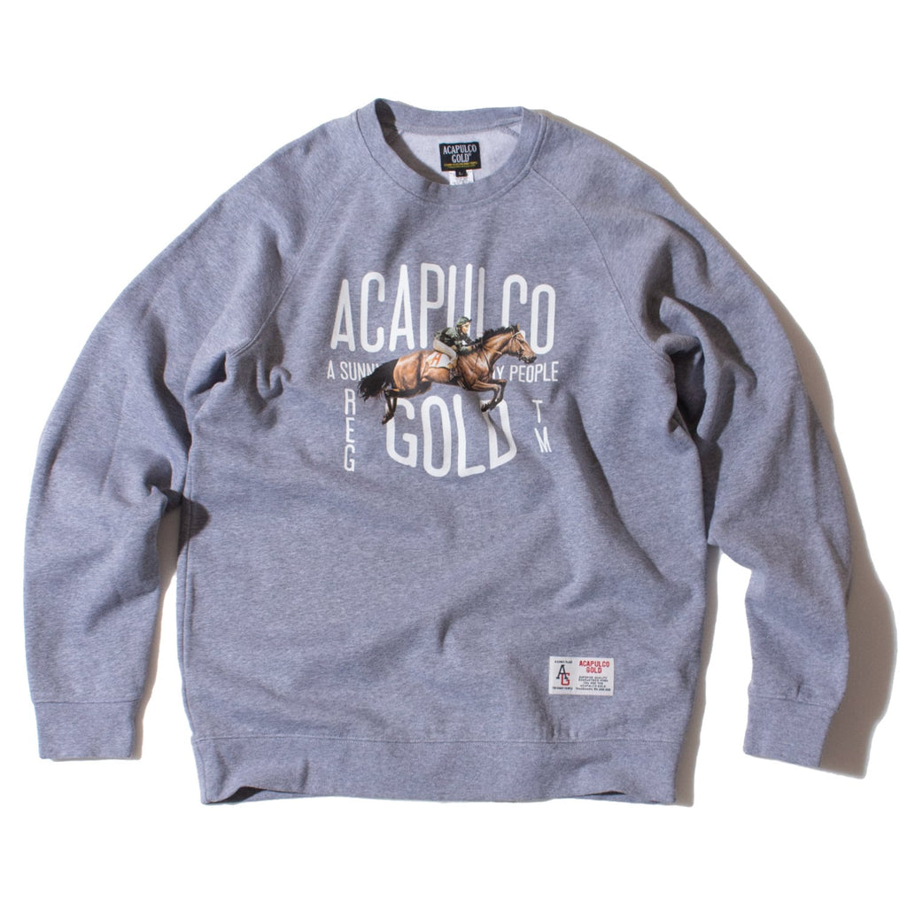 Acapulco Gold Horse Race Raglan Crew Sweatshirt Dark Heather Grey