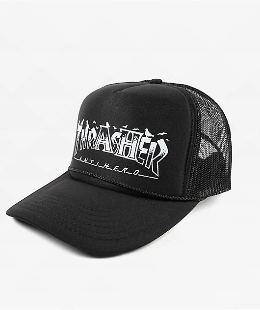 Thrasher X Anti Hero Pigeon Mag Trucker Hat Black