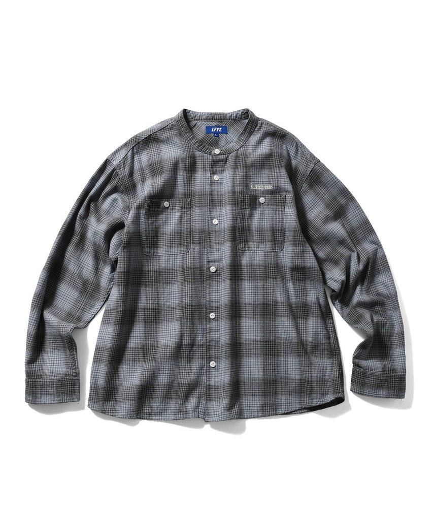 Lafayette Nep Twill Check Band Collar L/S Shirt Grey