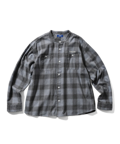 Lafayette Nep Twill Check Band Collar L/S Shirt Grey
