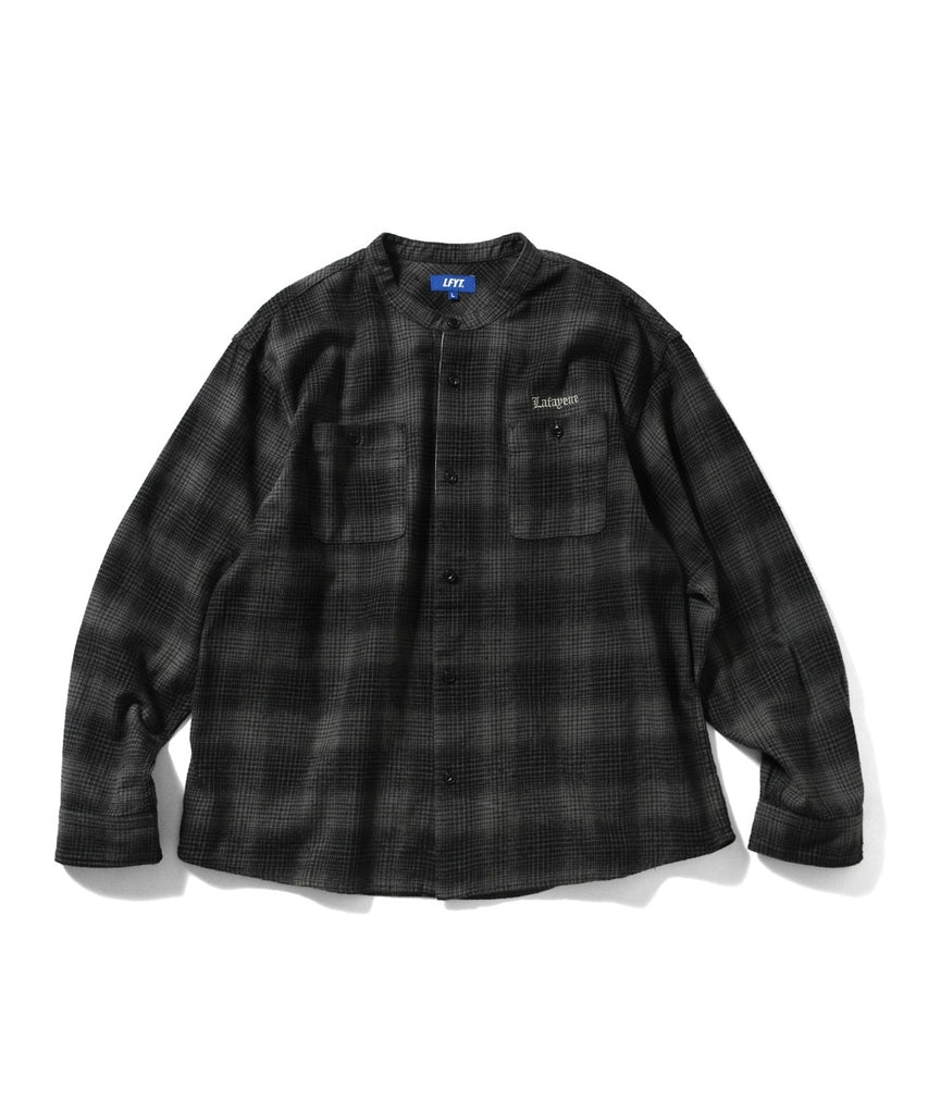 Lafayette Nep Twill Check Band Collar L/S Shirt Black