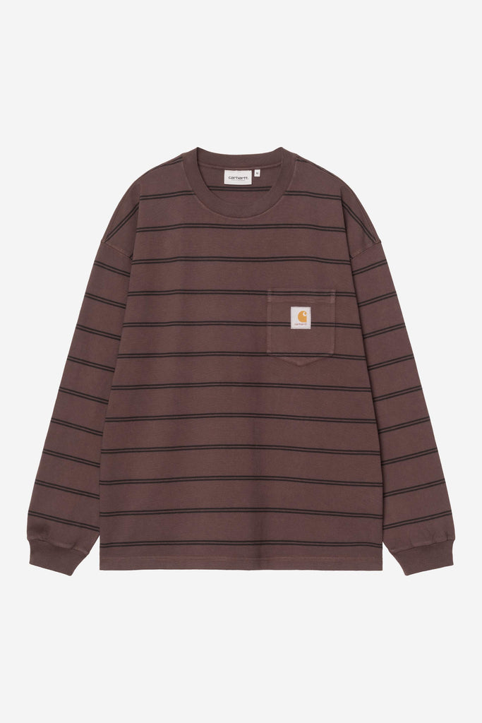 Carhartt WIP Cardona Pocket L/S Tee Cardona Stripe, Natural/Palisander, Garment dyed