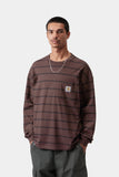 Carhartt WIP Cardona Pocket L/S Tee Cardona Stripe, Natural/Palisander, Garment dyed