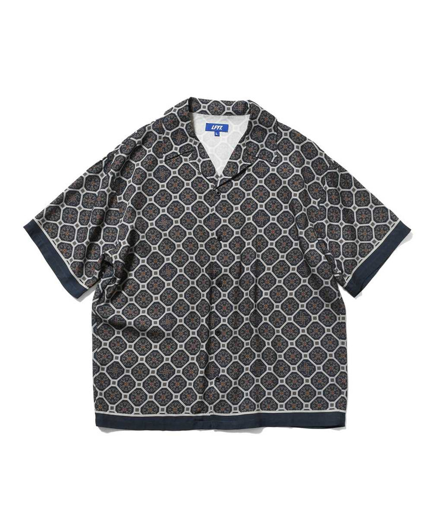 Lafayette Arabesque Pattern Open Collar S/S Shirt Navy