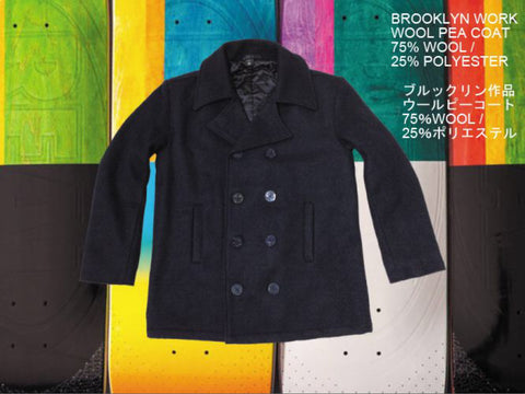 Brooklyn Work T86 Wool Pea Coat Jacket Navy