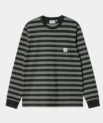 Carhartt WIP Merrick L/S Pocket Tee Merrick Stripe, Dark Cedar/Thyme