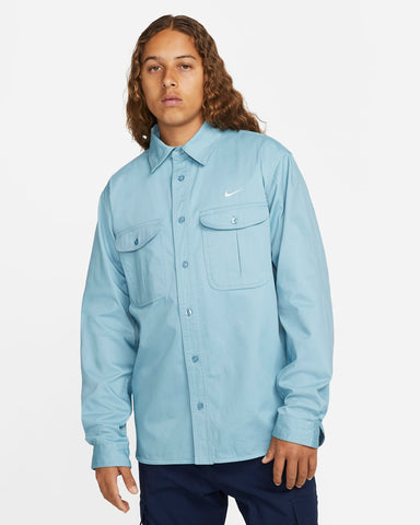 Nike SB Woven Skate L/S Button Up Shirt DQ6288-494 Worn Blue/White (In Store Pickup Only)
