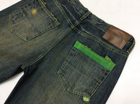 Green Cotton Five Pocket Denim Jean Vintage Blue